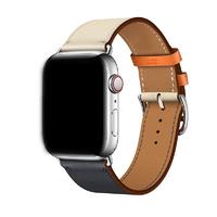 Handodo Leather Single Tour Band Strap Replacement Smartwatch Wristband Bracelet Compatible with 44mm Apple Watch Series 4, 42mm Apple Watch Series 3/2/1 (Indigo/Craie/Orange)